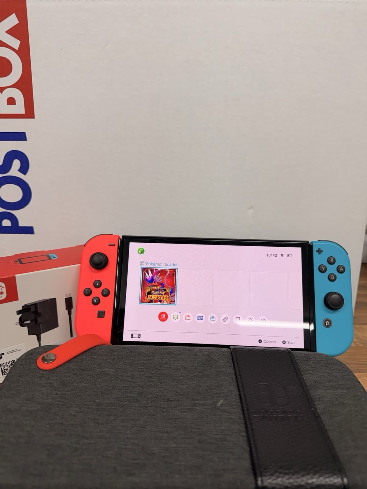 Nintendo Switch OLED 64GB Neon Blue/Red Console with Case and Charger Bundle, grade Good
